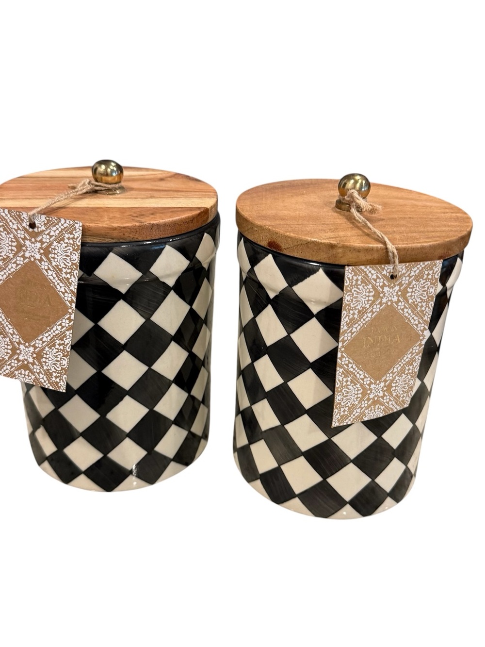 Black & white Check Ceramic Canister with Wood Lid - Set Makenzie Childs inspire